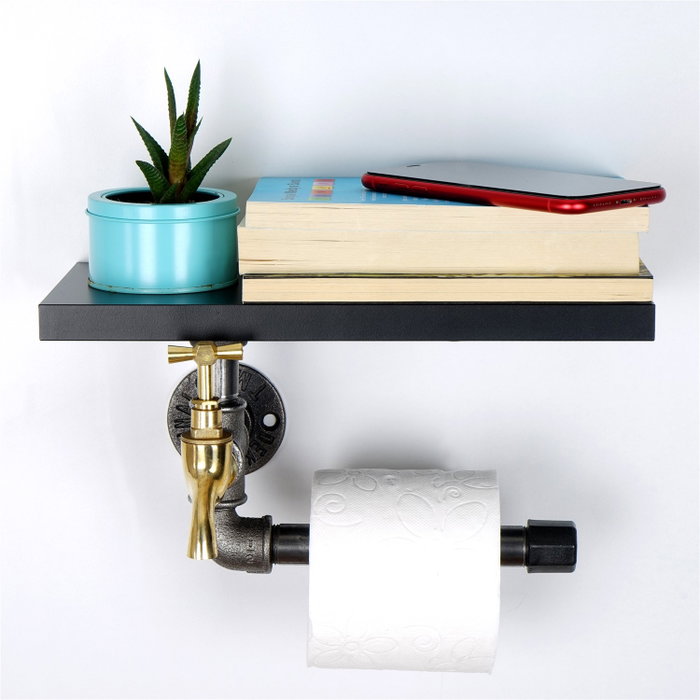 Hanah Home Boruraf240 Portarrollos de Papel Higiénico Industrial MDF Negro y Plata